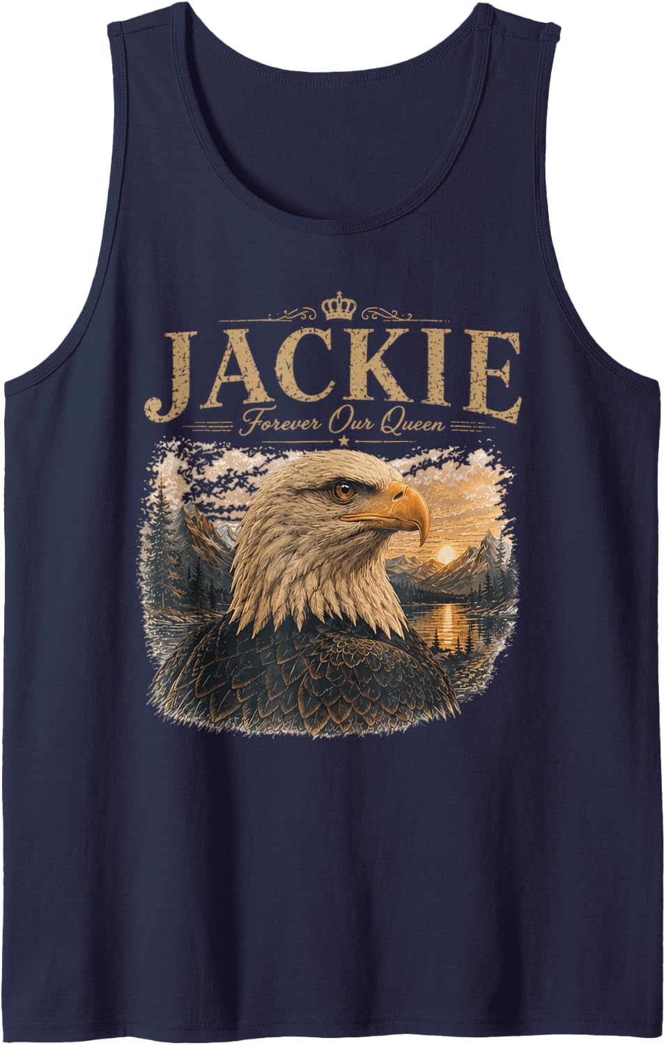 Jackie Forever Our Queen Bald Eagle Memorial Tank Top - Navy Blue