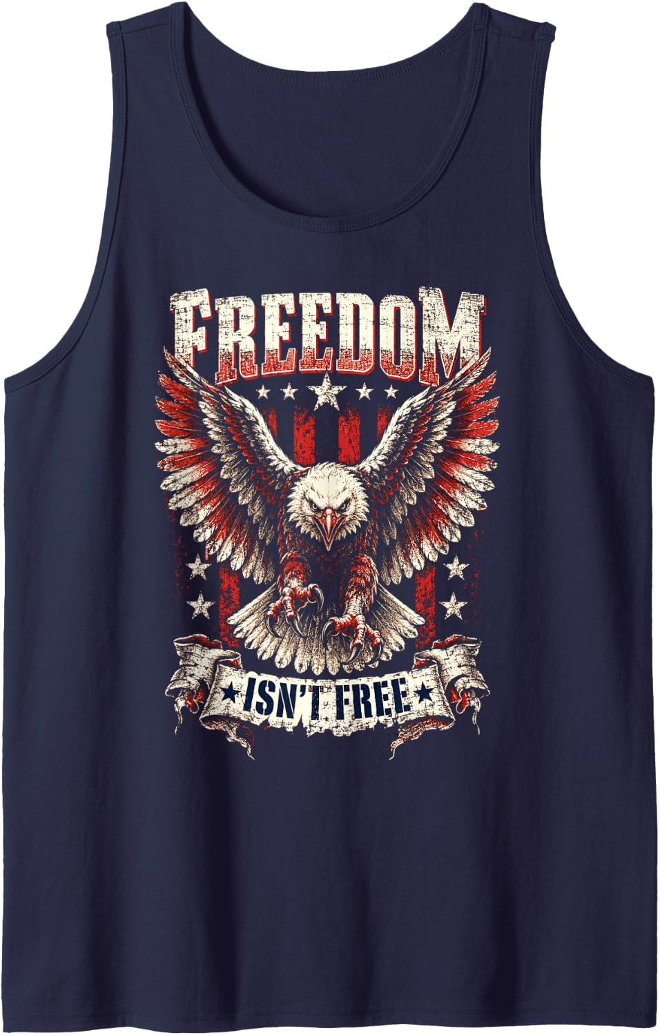 Veteran Freedom Isnt Free Patriotic Bald Eagle American Sleeveless Tank Top - Navy Blue