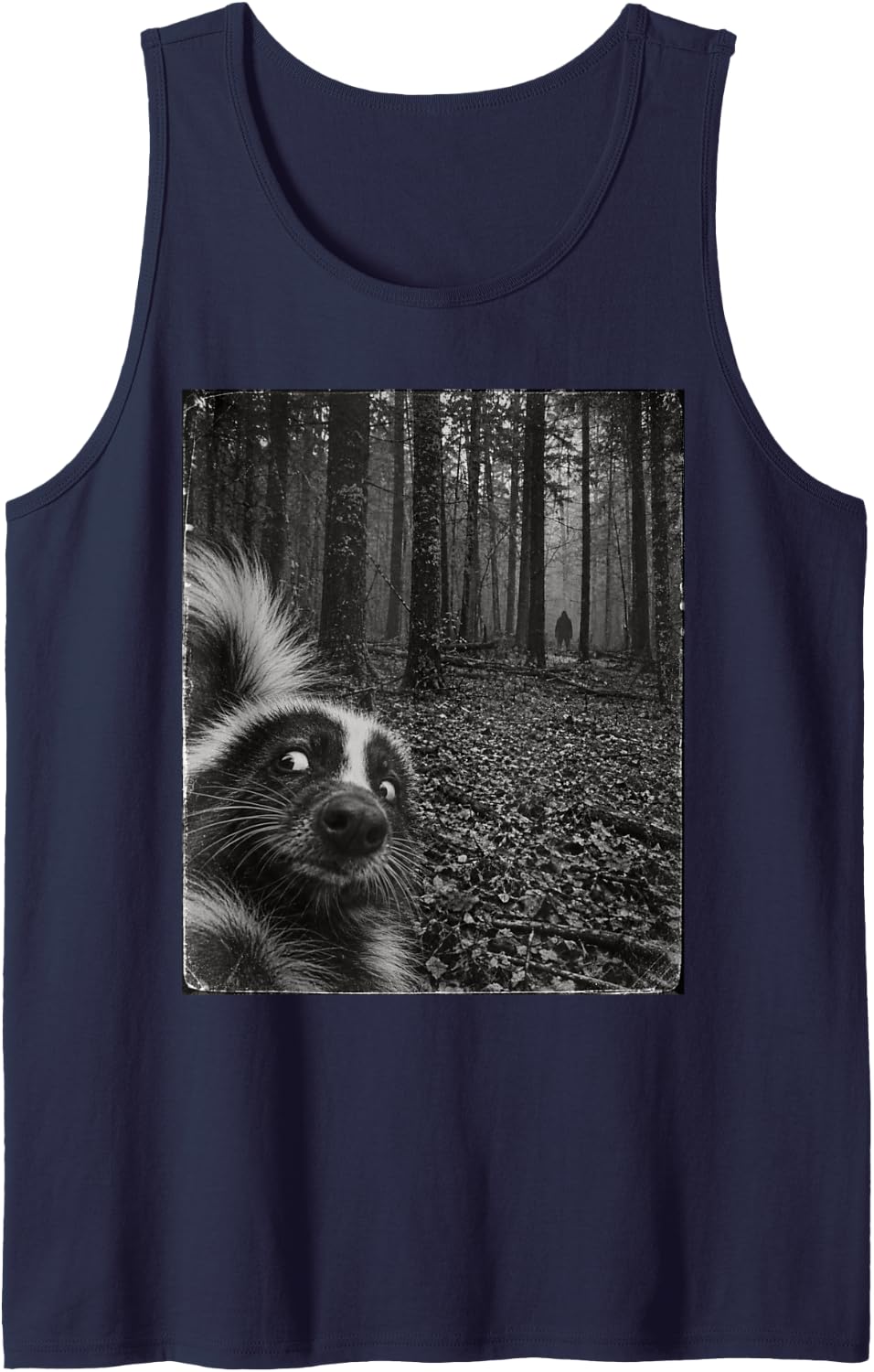 Funny Bigfoot Running After Sloth Selfie Animal Sleeveless Tank Top - Navy Blue