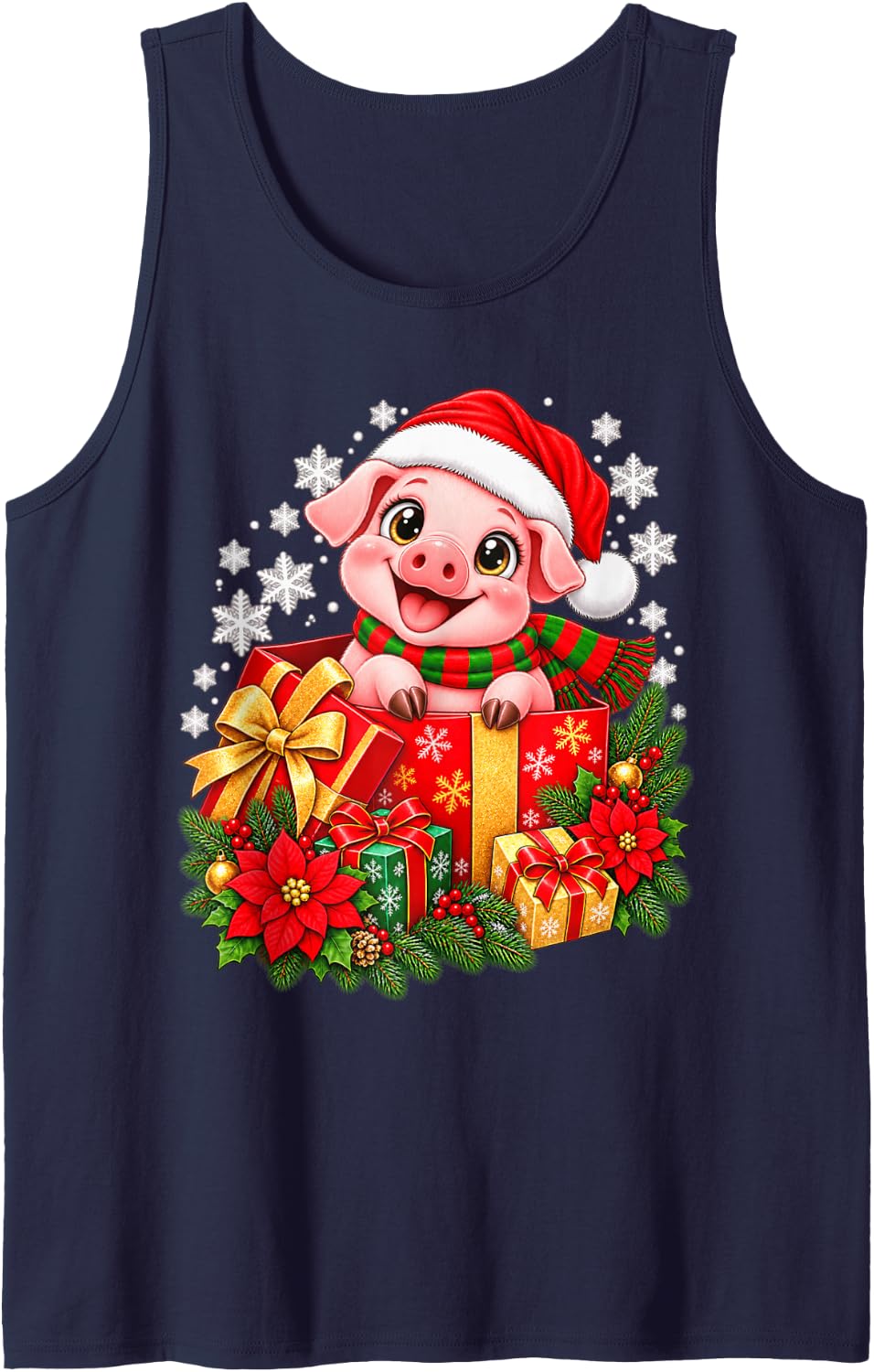 Cute Christmas Penguin Santa Hat Winter Holiday Sleeveless Tank Top - Navy Blue