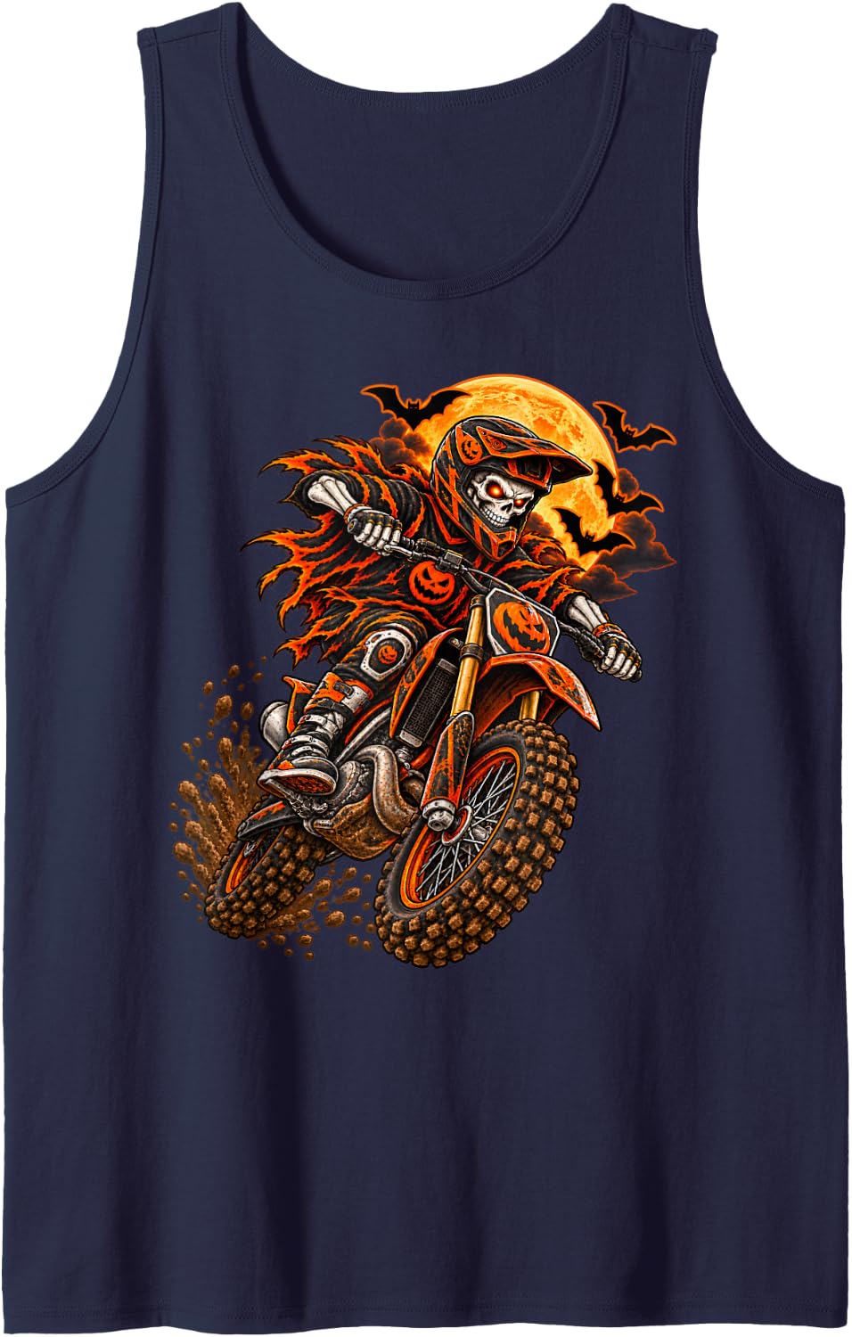 Halloween Skeleton Motocross Dirt Bike Rider Boys Men Sleeveless Tank Top - Navy Blue