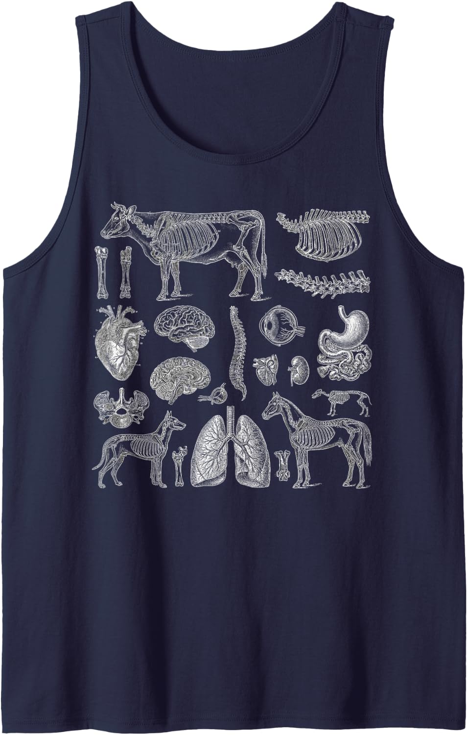 Veterinary Anatomy Animal Skeleton Organs Vet Medicine Tee Sleeveless Tank Top - Navy Blue