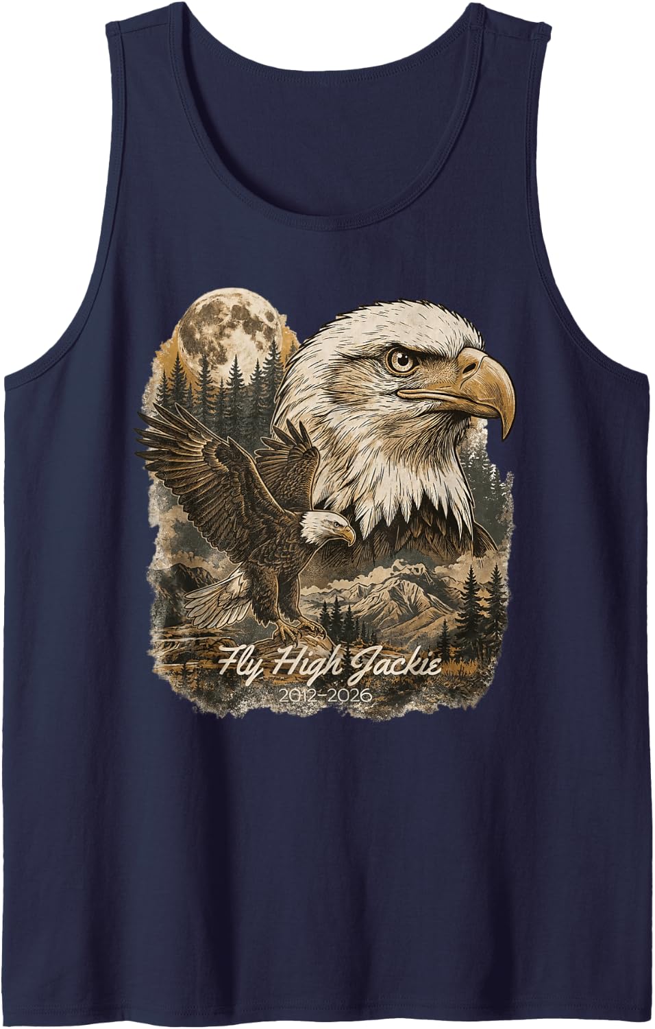 Jackie The Bald Eagle, Fly high Jackie Tank Top - Navy Blue