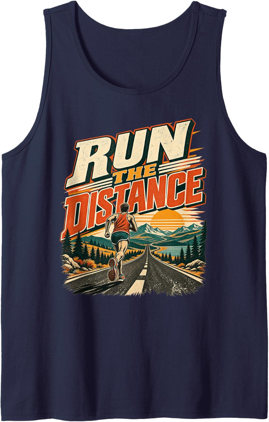 Run The Distance Vintage Long Running Sleeveless Tank Top - Navy Blue