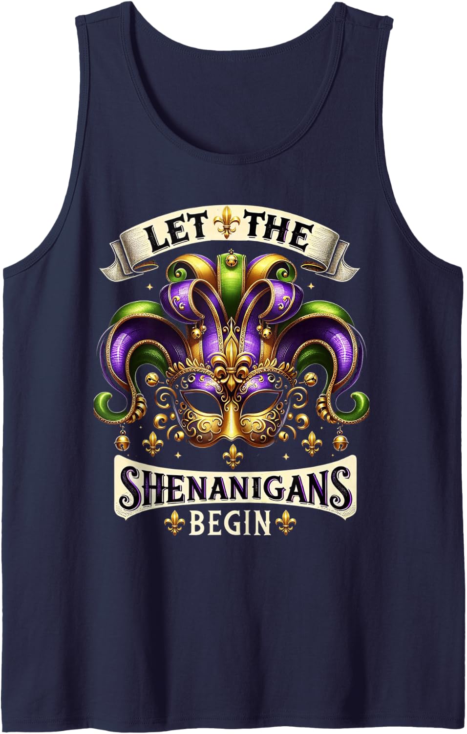 Let The Shenanigans Begin Mardi Gras Kids Men Women Sleeveless Tank Top - Navy Blue