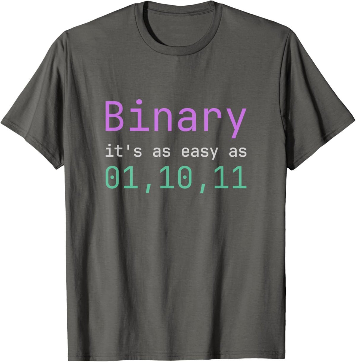 Binary It's As Easy As 01 10 11 Funny Programming Humor T-Shirt - Asphalt Grey