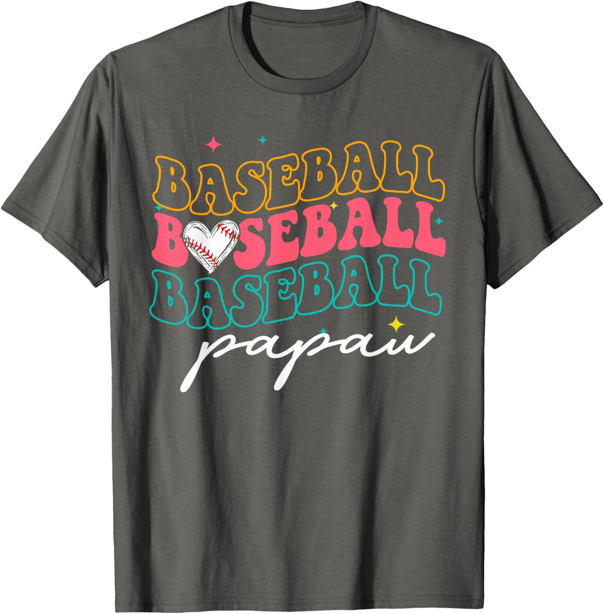 Baseball Papaw Groovy Papaw Baseball Player Lover T-Shirt - Asphalt Grey