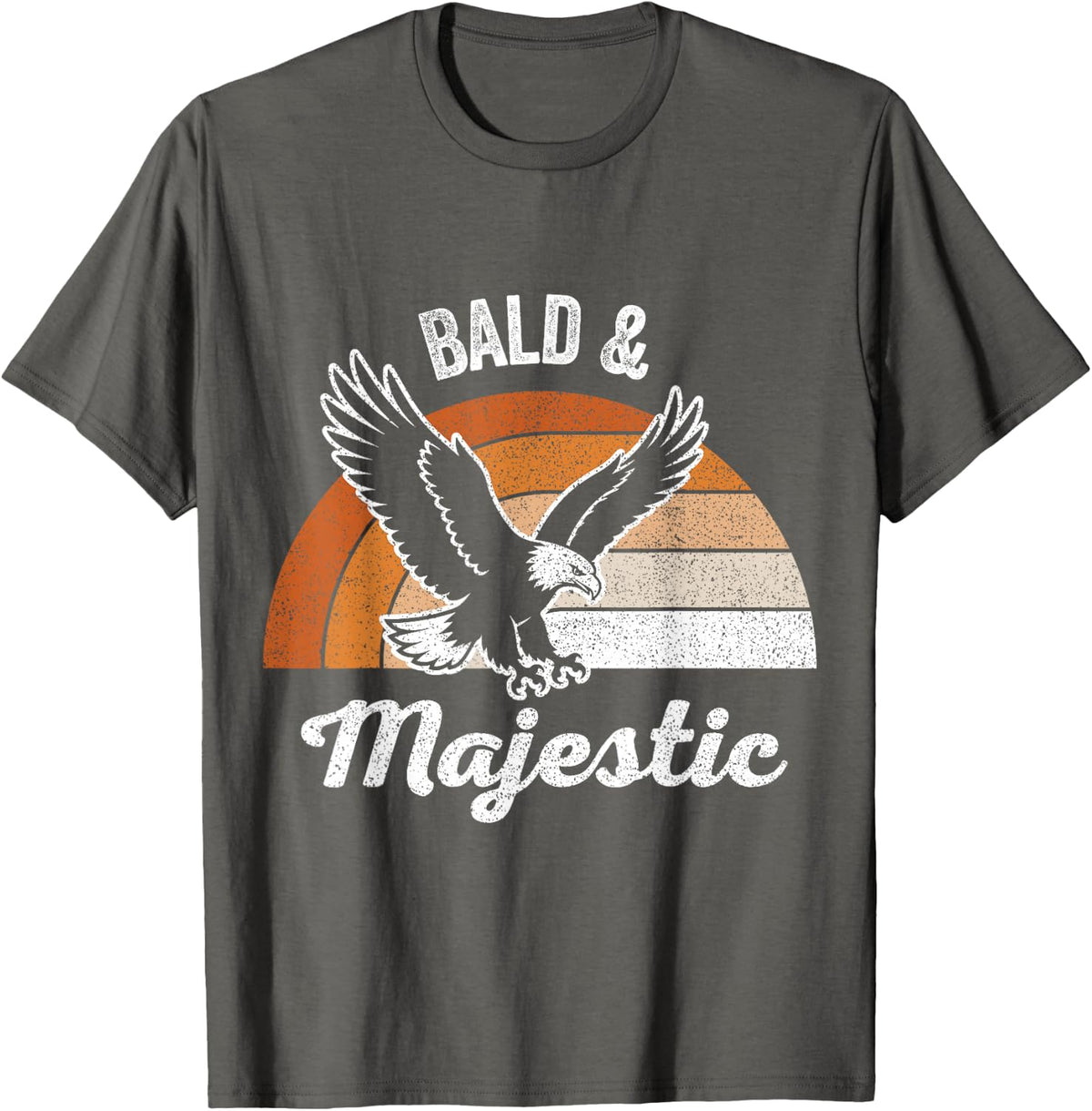 Bald & Majestic Funny Eagle Retro Sunset Graphic T-Shirt - Asphalt Grey