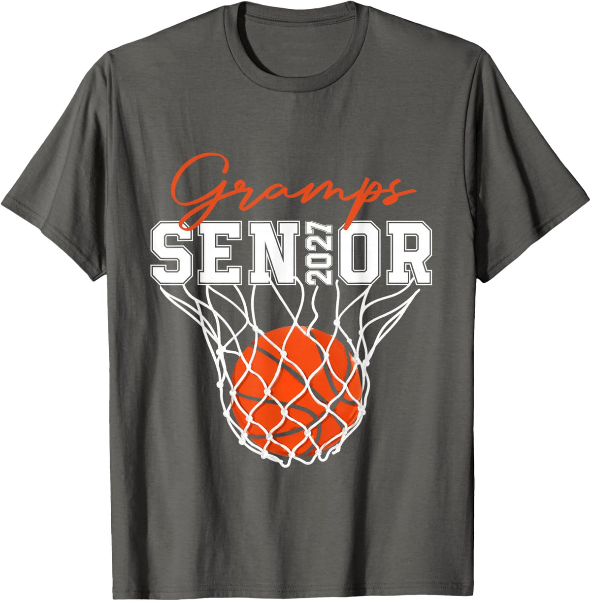 Senior Gramps Class of 2027 Basketball Graduation T-Shirt - Asphalt Grey