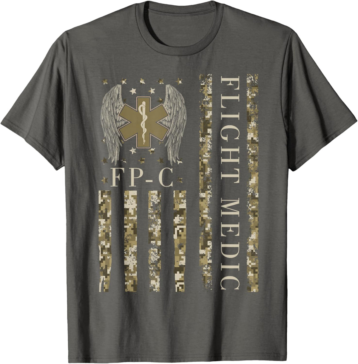 Flight Medic American Flag Flight Paramedic Emergency Nurse T-Shirt - Asphalt Grey