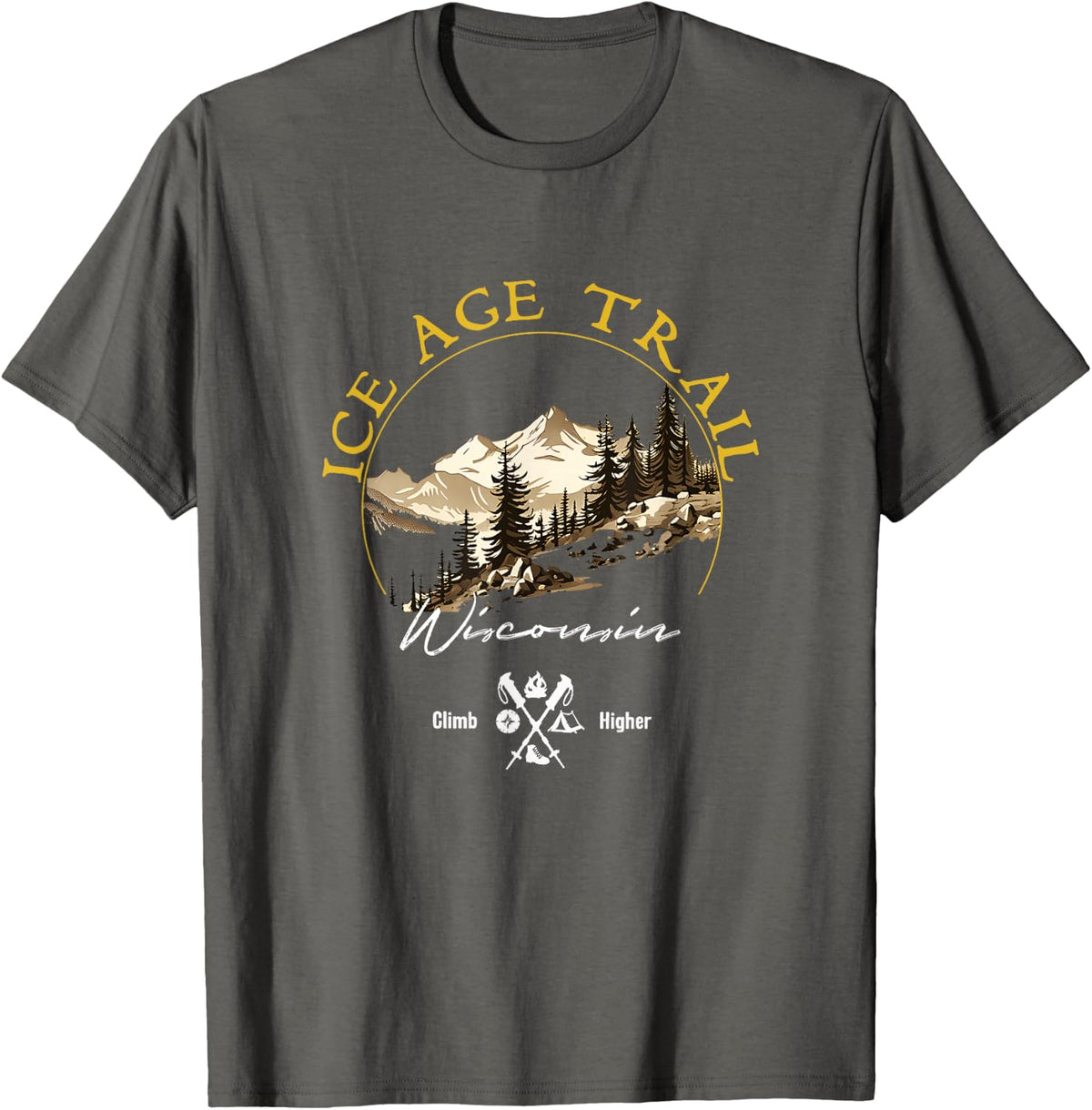Ice Age Trail Retro Vintage Apparel - Ice Age Trail Souvenir T-Shirt - Asphalt Grey