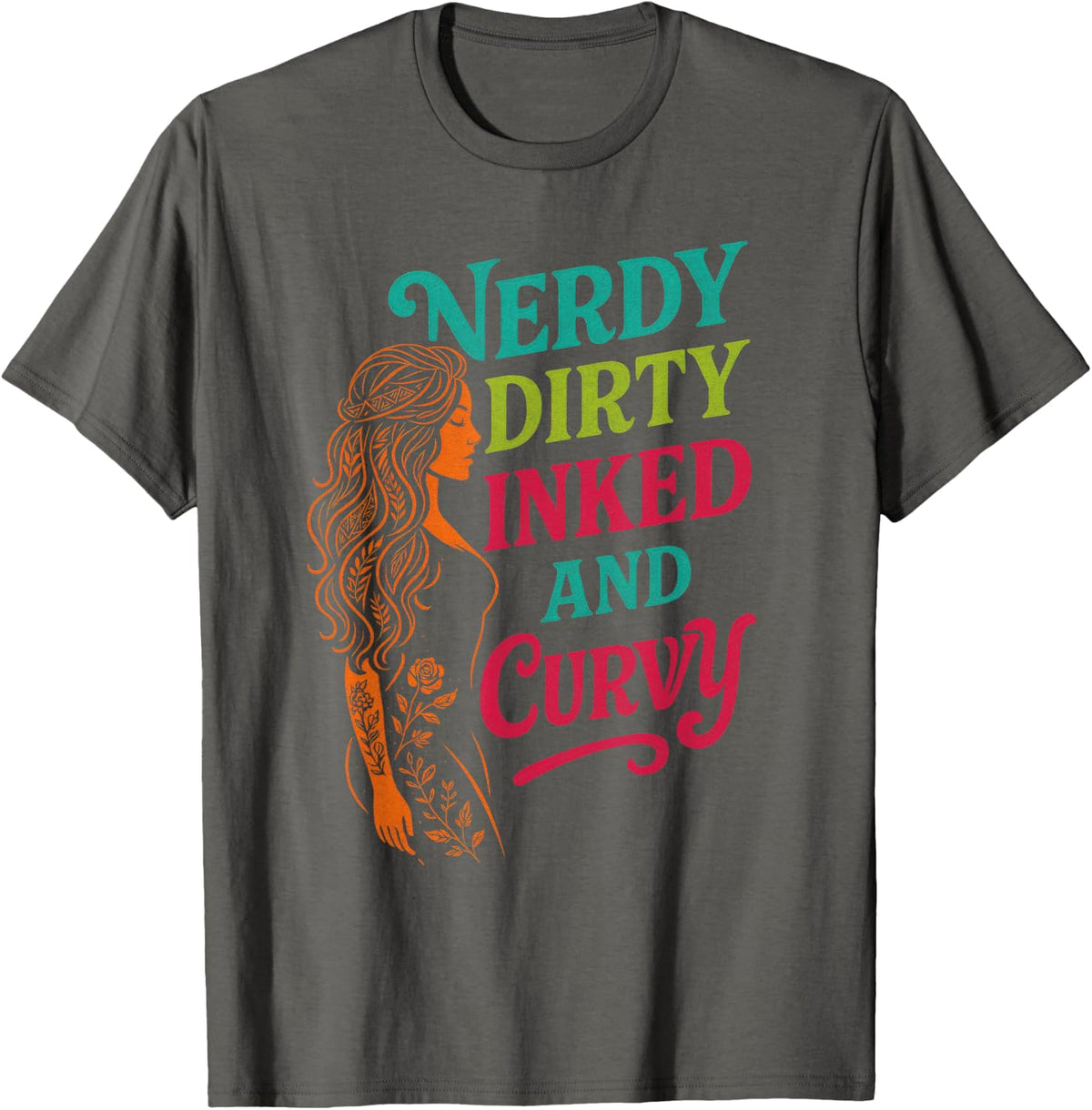 Nerdy Dirty Inked and Curvy - Tattooed Bookish Love T-Shirt - Asphalt Grey