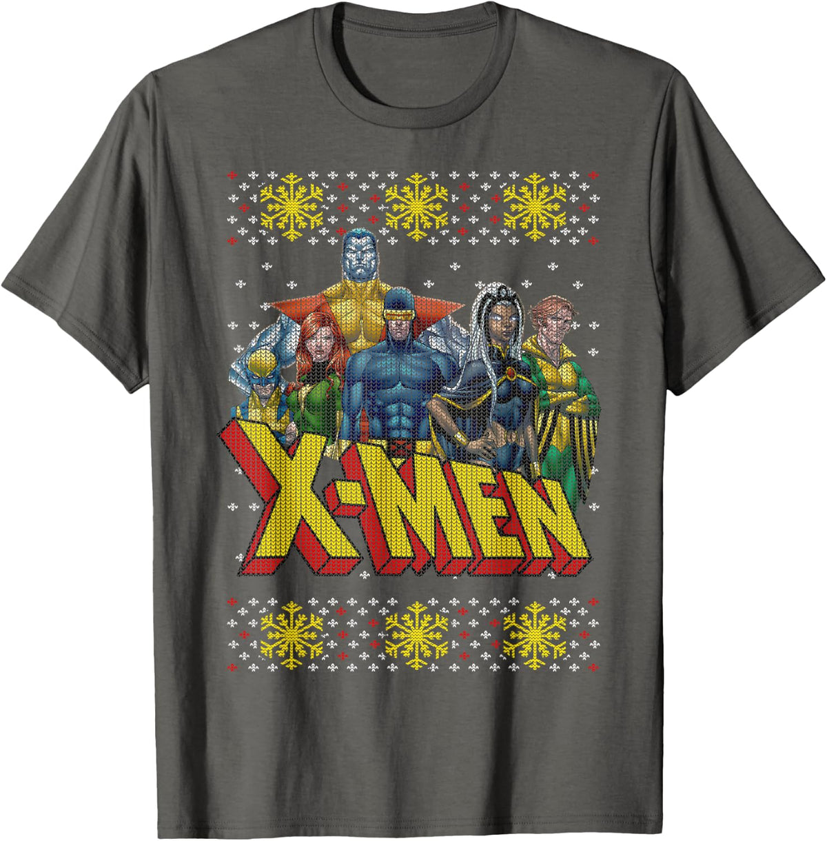 Marvel X-Men Group Ugly Christmas Sweater Graphic T-Shirt - Asphalt Grey