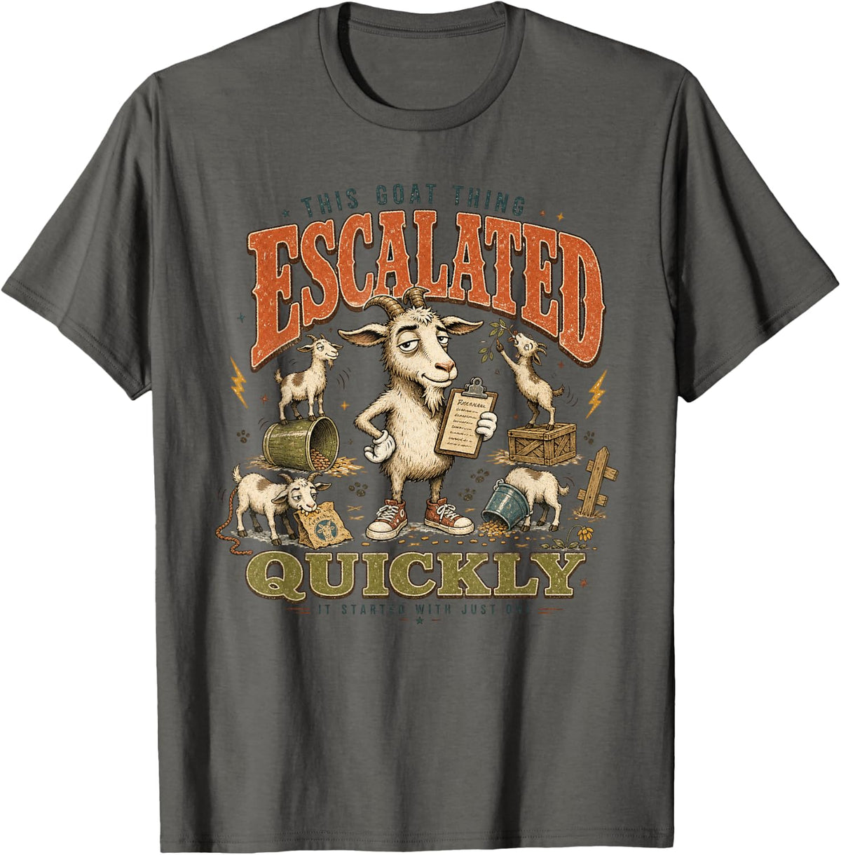 This Goat Thing Escalated Quickly Funny Goats T-Shirt - Asphalt Grey