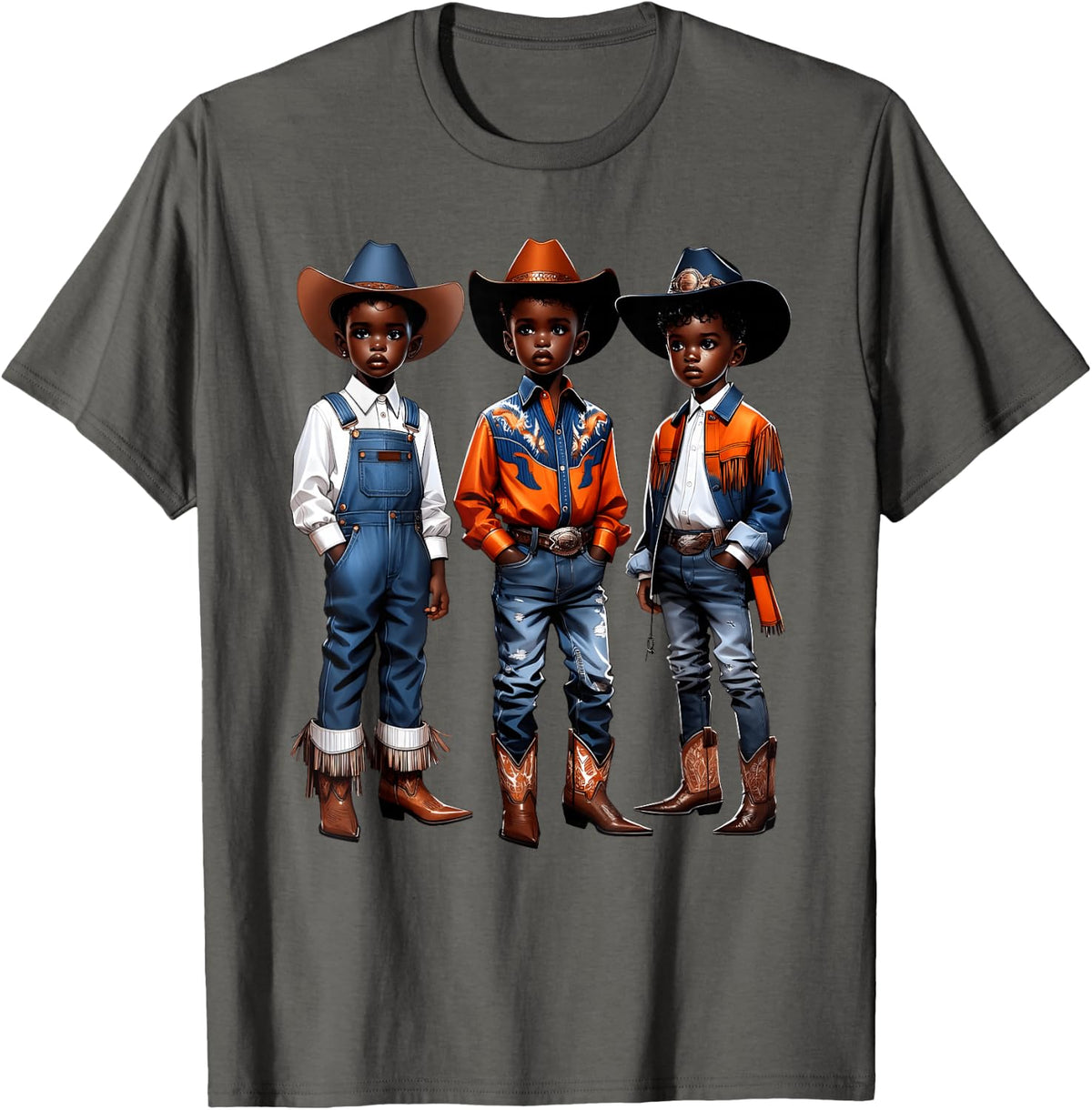 Black Cowboy Western Rodeo Melanin Black History Texas Kids T-Shirt - Asphalt Grey