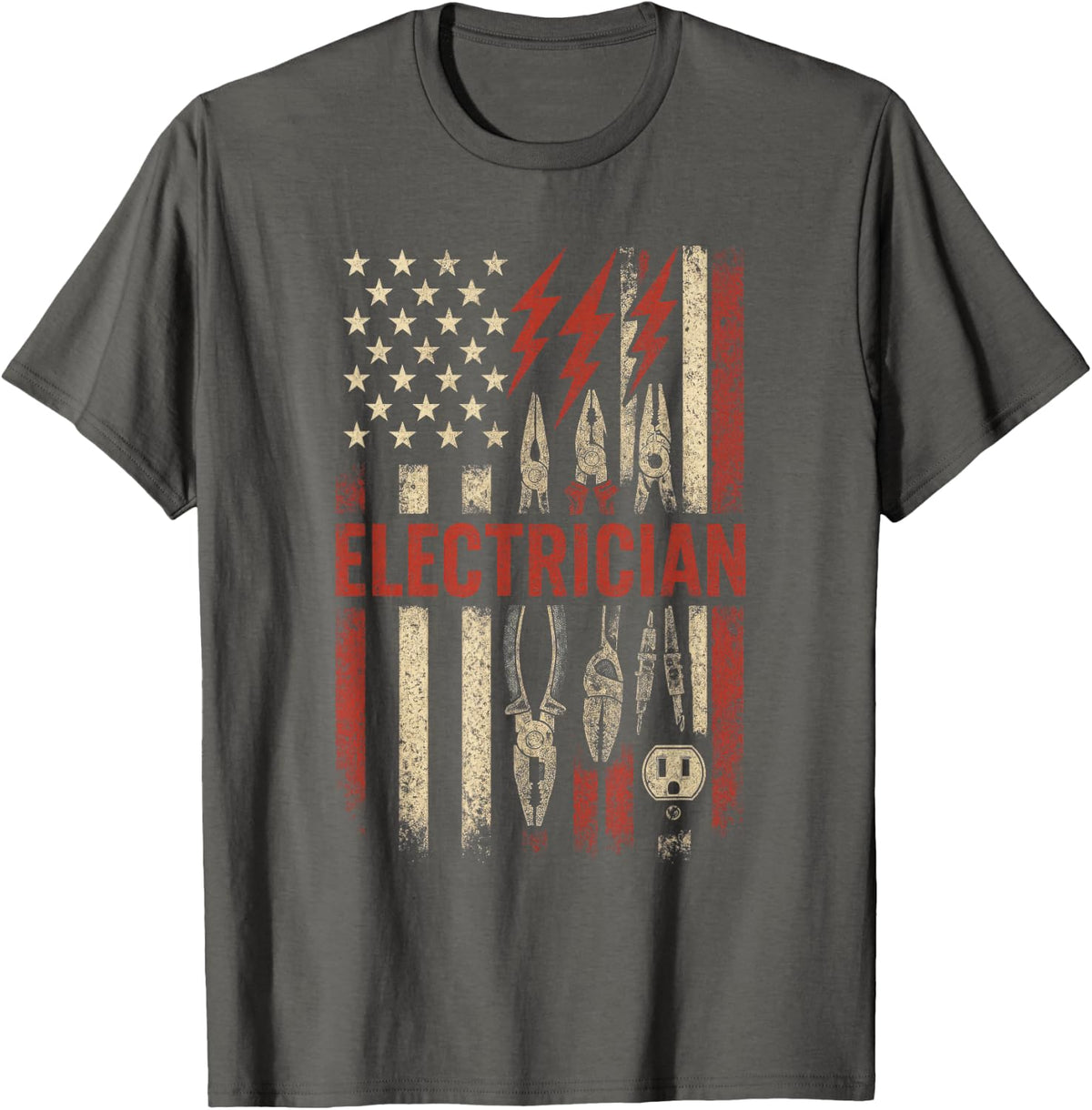 Electrician - Funny Humor Tools Patriotism T-Shirt - Asphalt Grey