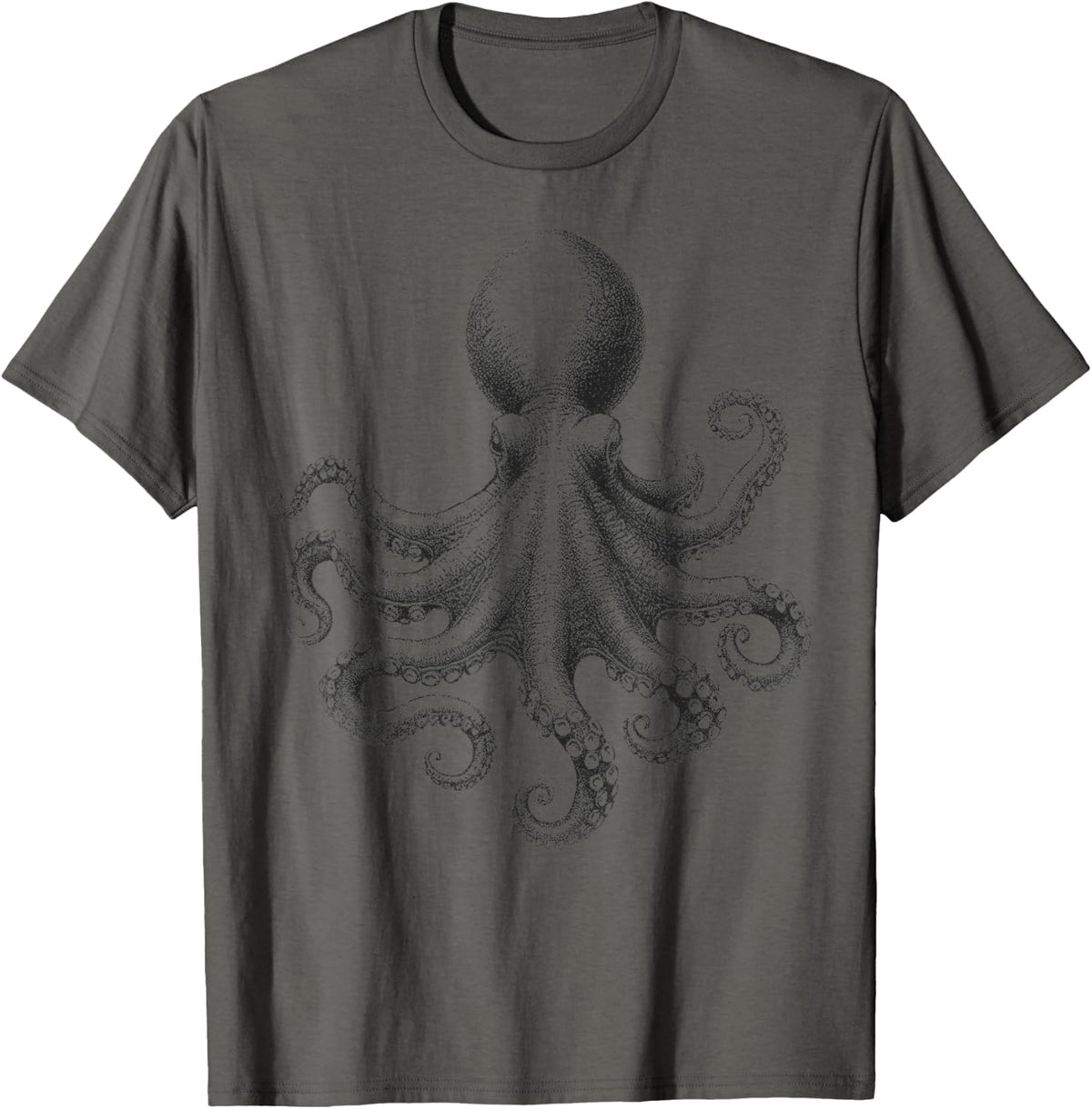 Vintage Octopus Illustration Marine Life Intricate Realistic T-Shirt - Asphalt Grey