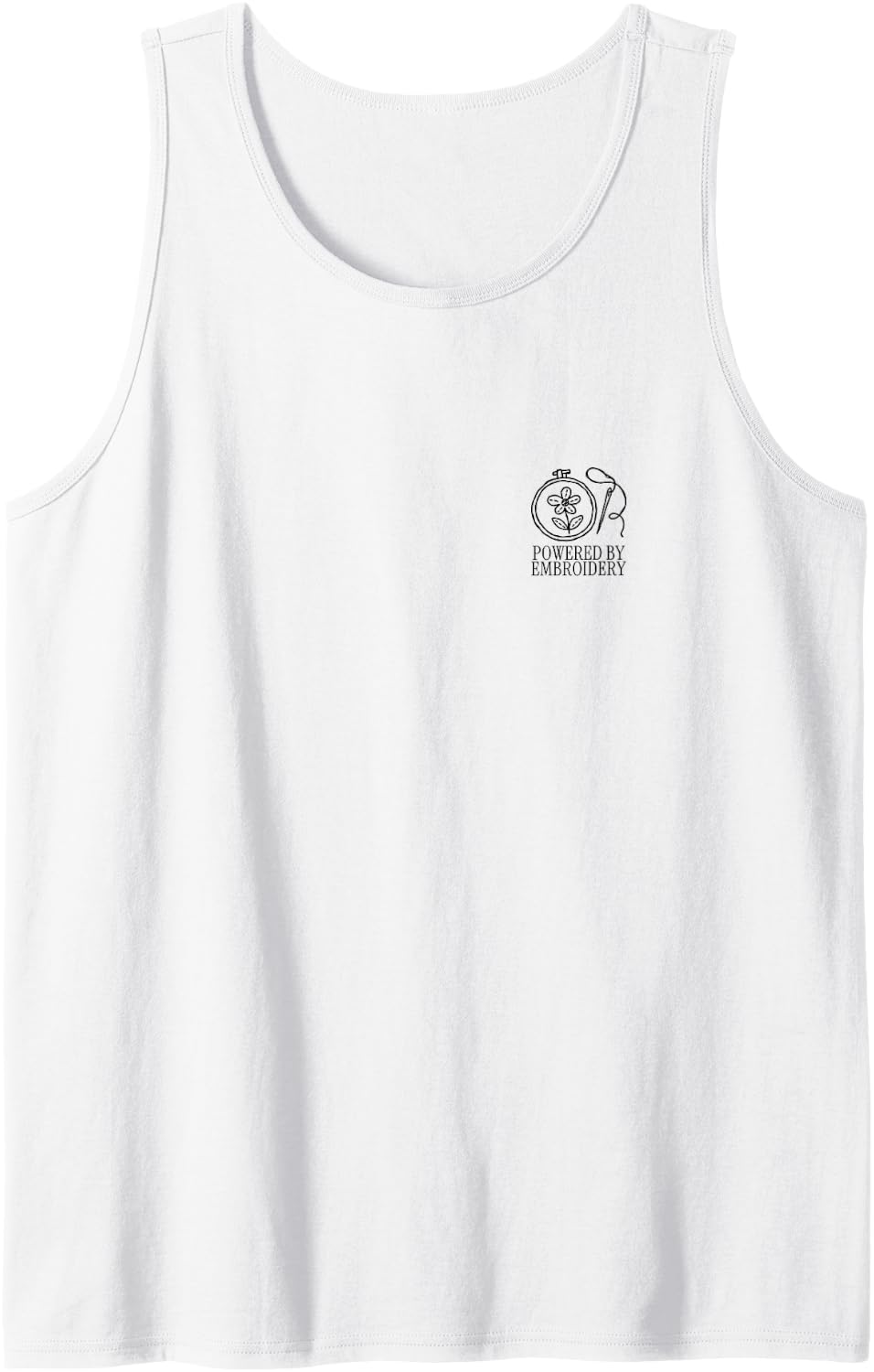 Powered By Embroidery Minimalist Needlework Stitching Sleeveless Tank Top - White