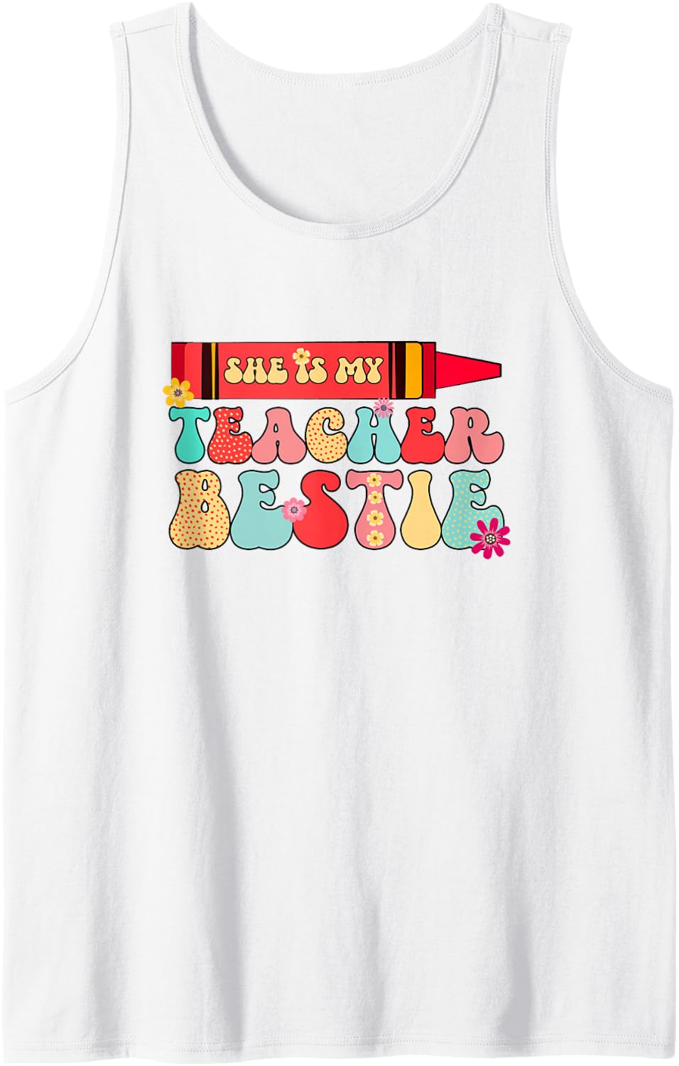 She is My Teacher Bestie Elementary Teacher BFF Matching Sleeveless Tank Top - White