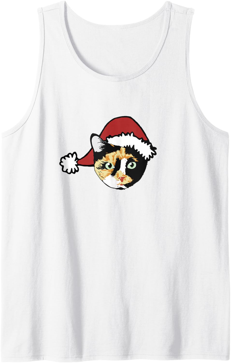 Christmas Cat Calico Sleeveless Tank Top - White