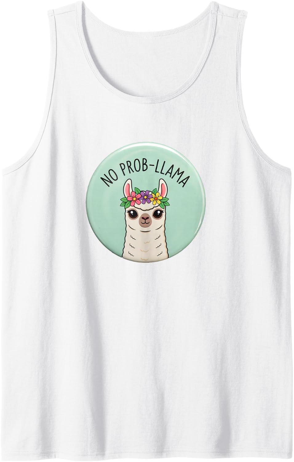 No Prob-Llama Pun Llama with Blooms Design Tank Top - White