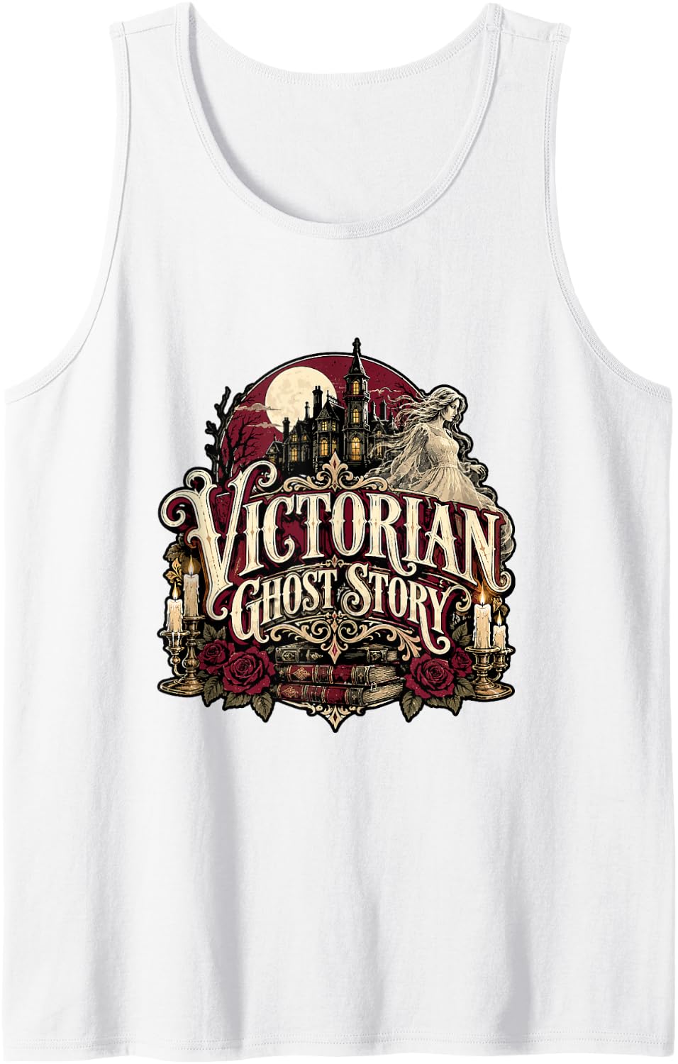 Victorian Ghost Story Gothic Dark Horror Romance Sleeveless Tank Top - White