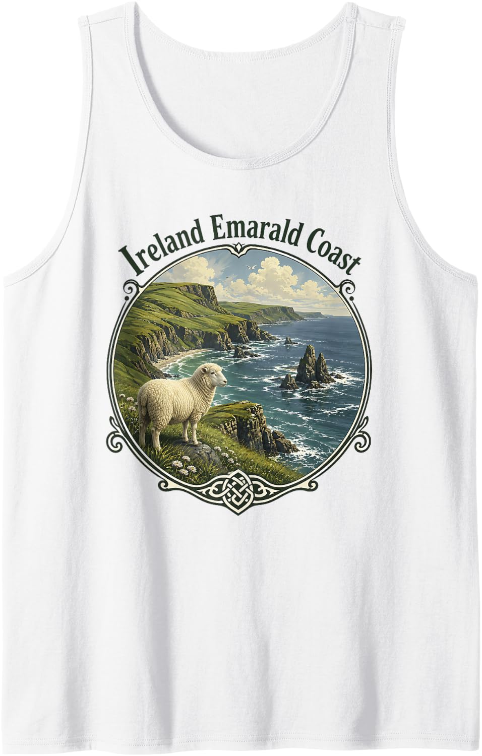 Ireland Traveling Emerald Coast Souvenir Vacation Sheep Sleeveless Tank Top - White