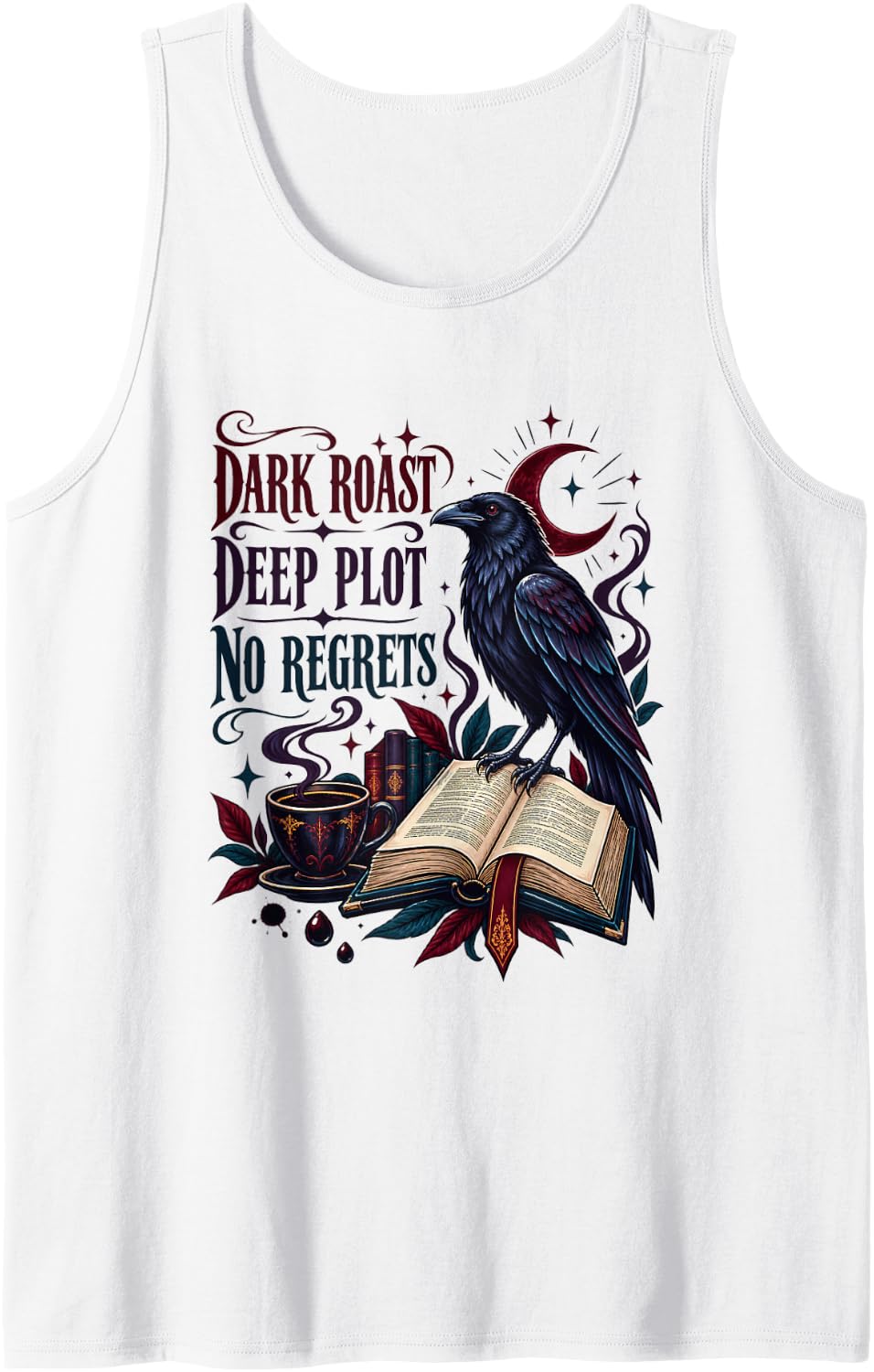 Gothic Book Lover Raven Coffee Dark Academia Reading Sleeveless Tank Top - White