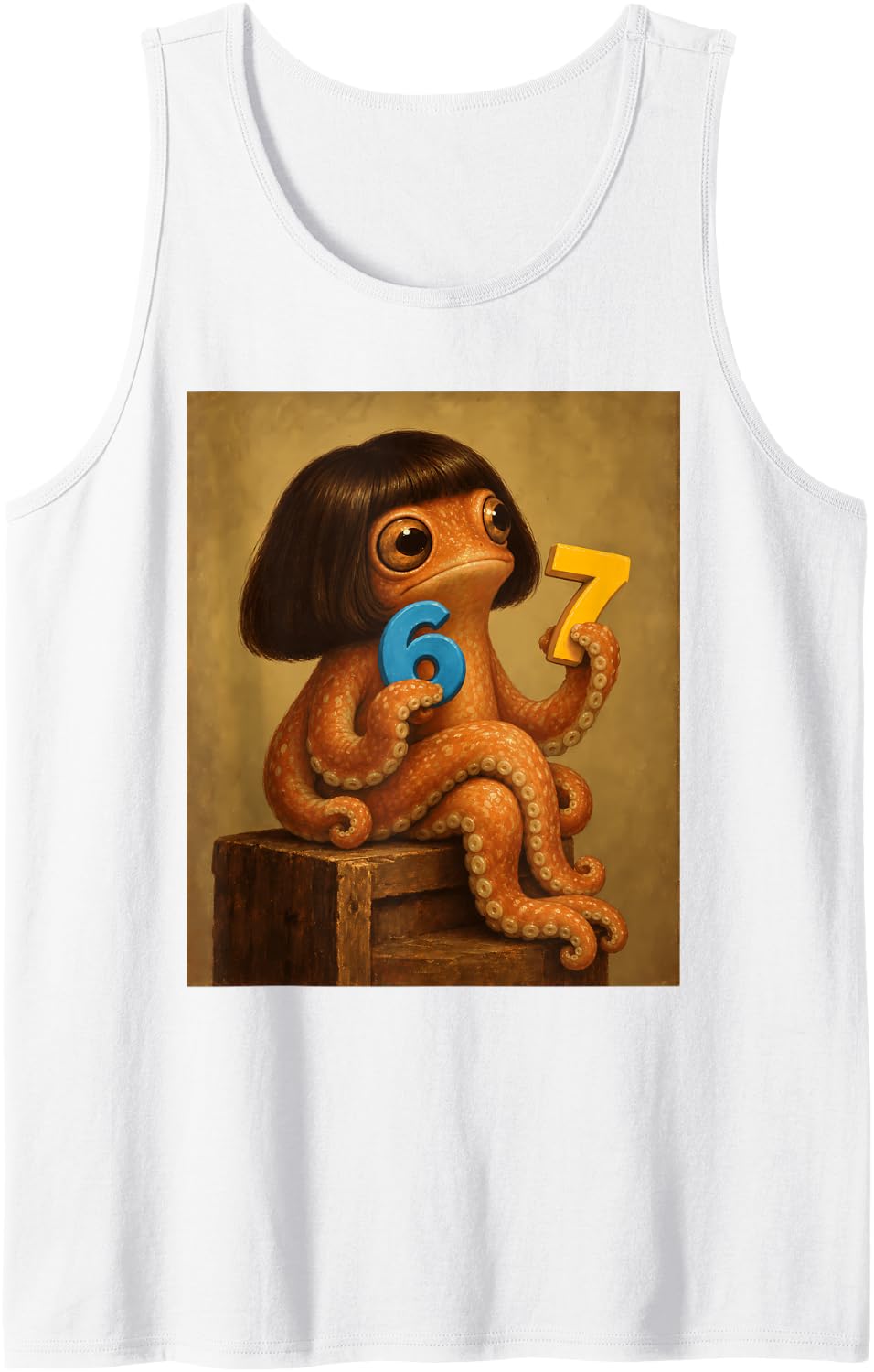 Octopus with Bob Haircut Funny Gen Z Kids Meme Brainrot Sleeveless Tank Top - White