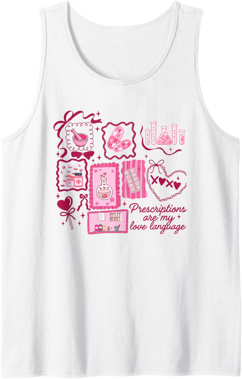 Women Pharmacy Tech Valentine Prescription Pharmacist Sleeveless Tank Top - White