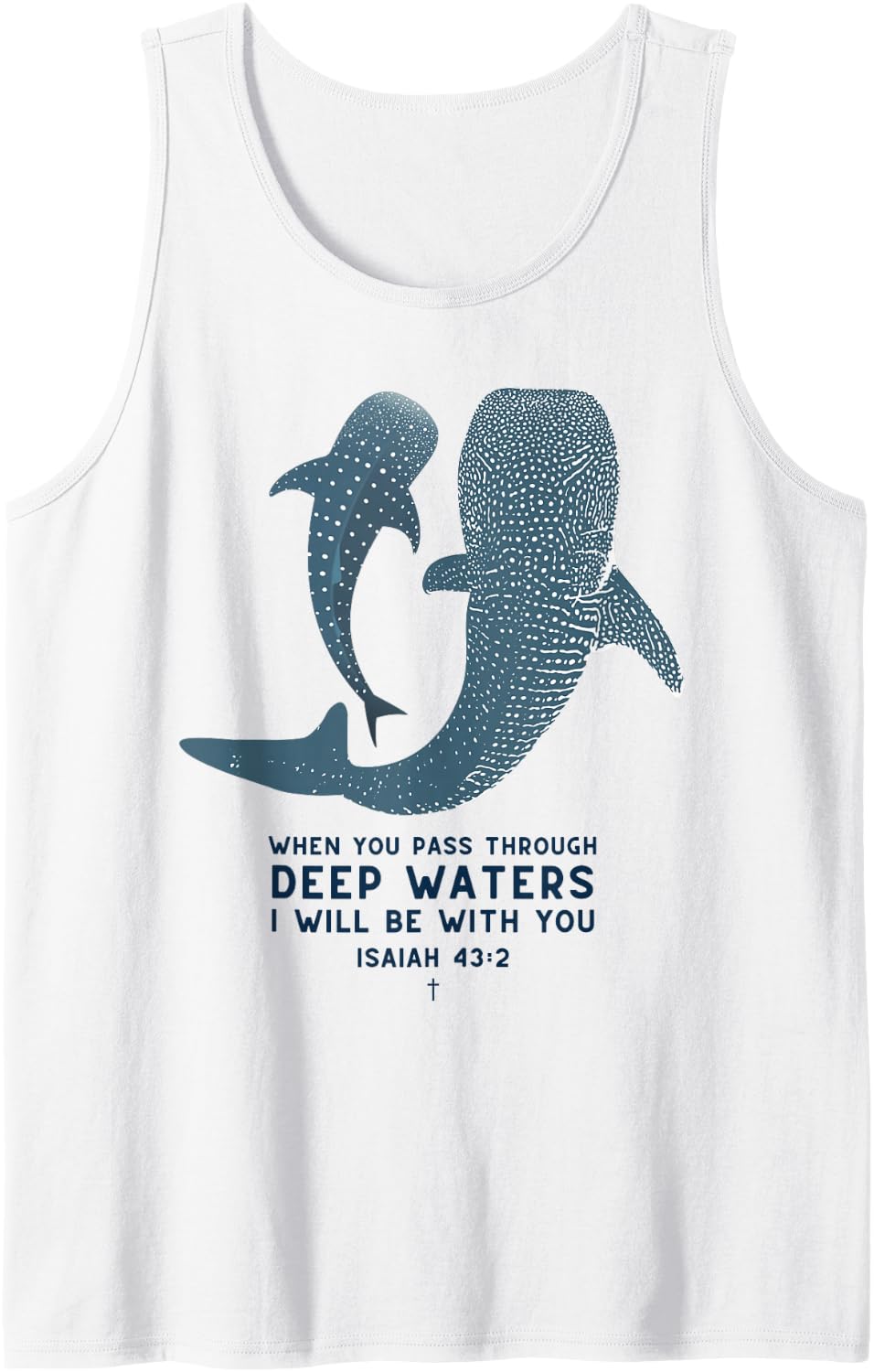 Christian Scripture Jesus Ocean Isaiah Vintage Whale Shark Tank Top - White