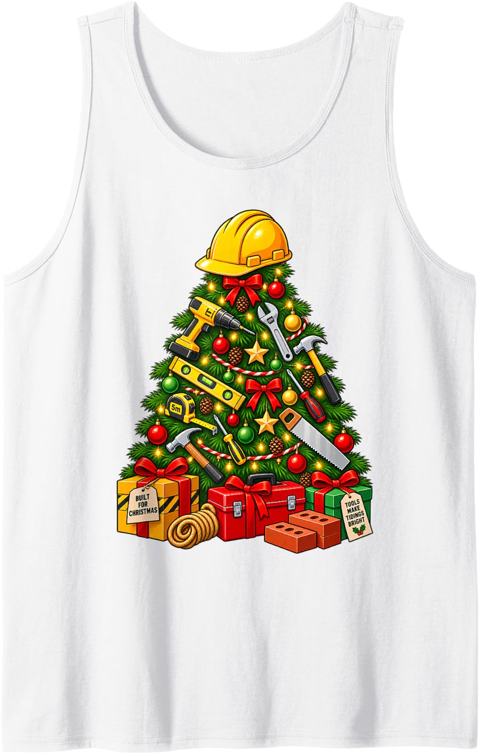 Builders Christmas Xmas Workman Tools Sleeveless Tank Top - White