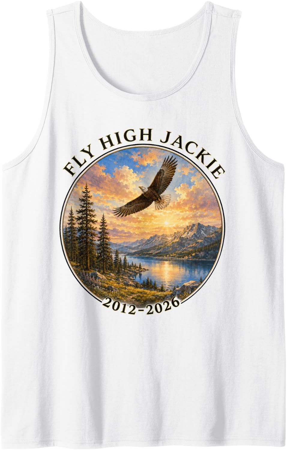 Fly High Jackie Bald Eagle Memorial Mountain Nature Tank Top - White