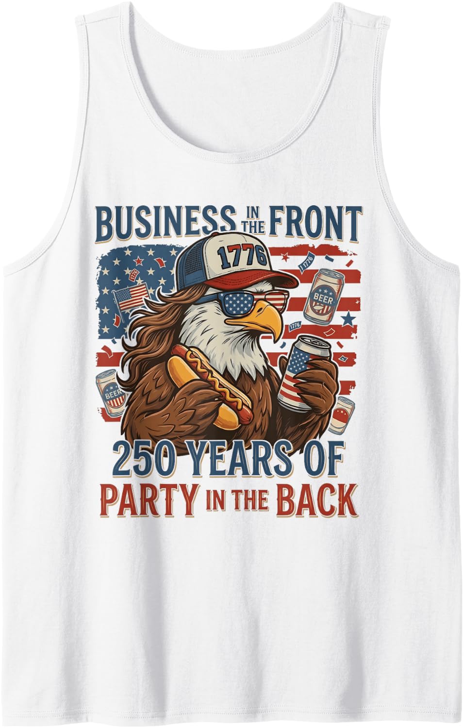 Funny Eagle Mullet Business in The Front Party in The Back Tank Top - White