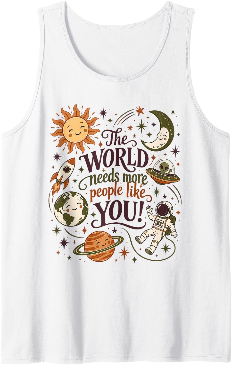 Cute Space Quote Astronaut Planet Solar System Sleeveless Tank Top - White
