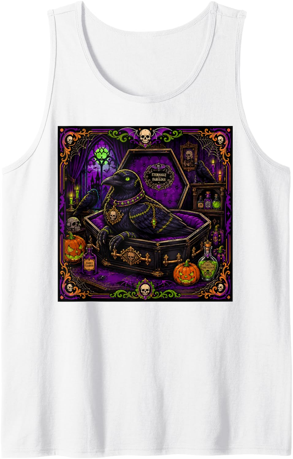 Crow Raven Zombie Undead Vampire Coffin Spooky Horror Tank Top - White