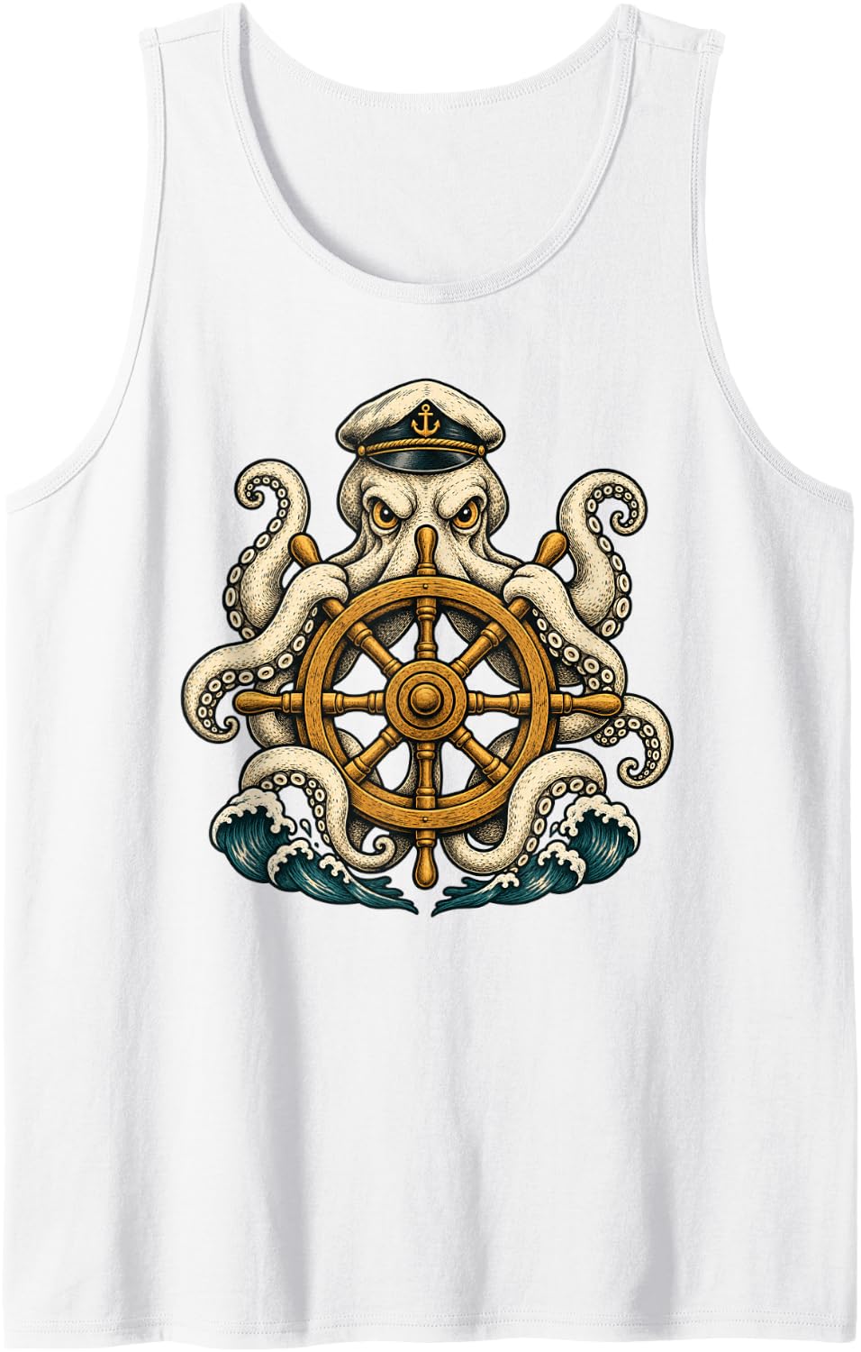 Vintage Octopus Captain Nautical Sailing Sleeveless Tank Top - White