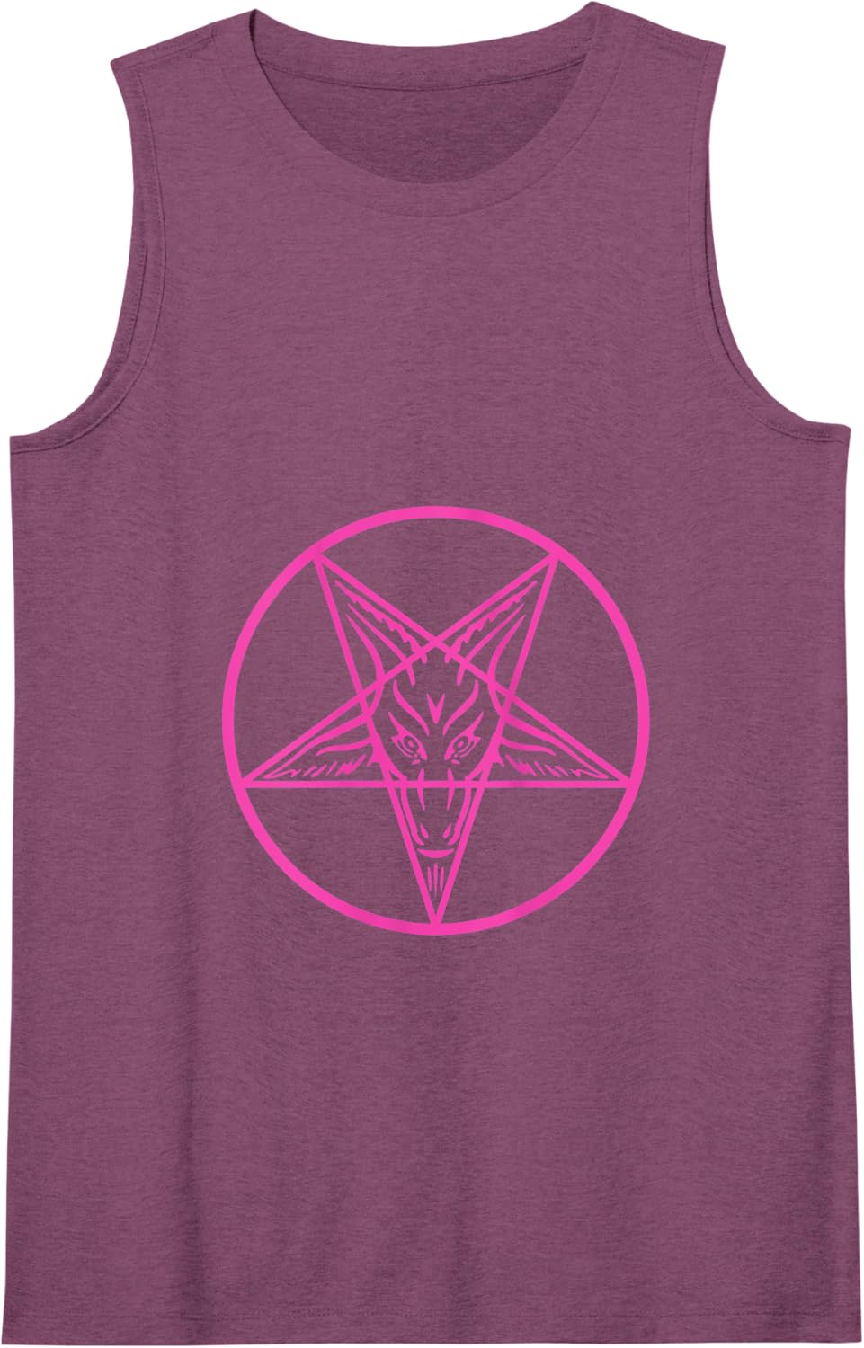 Pink Satanic Pentagram Goat Head Devil Satan 666 Baphomet Tank Top - Purple