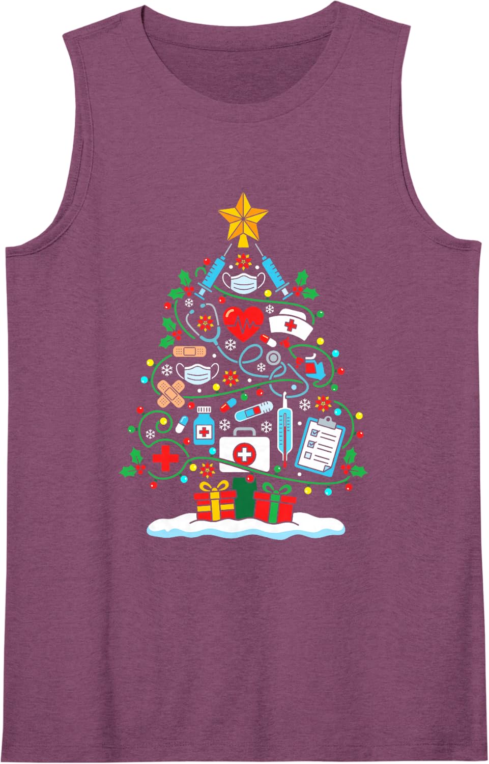 Nurse Tools Christmas Tree Lights RN Nursing Medical Xmas Sleeveless Tank Top - Purple
