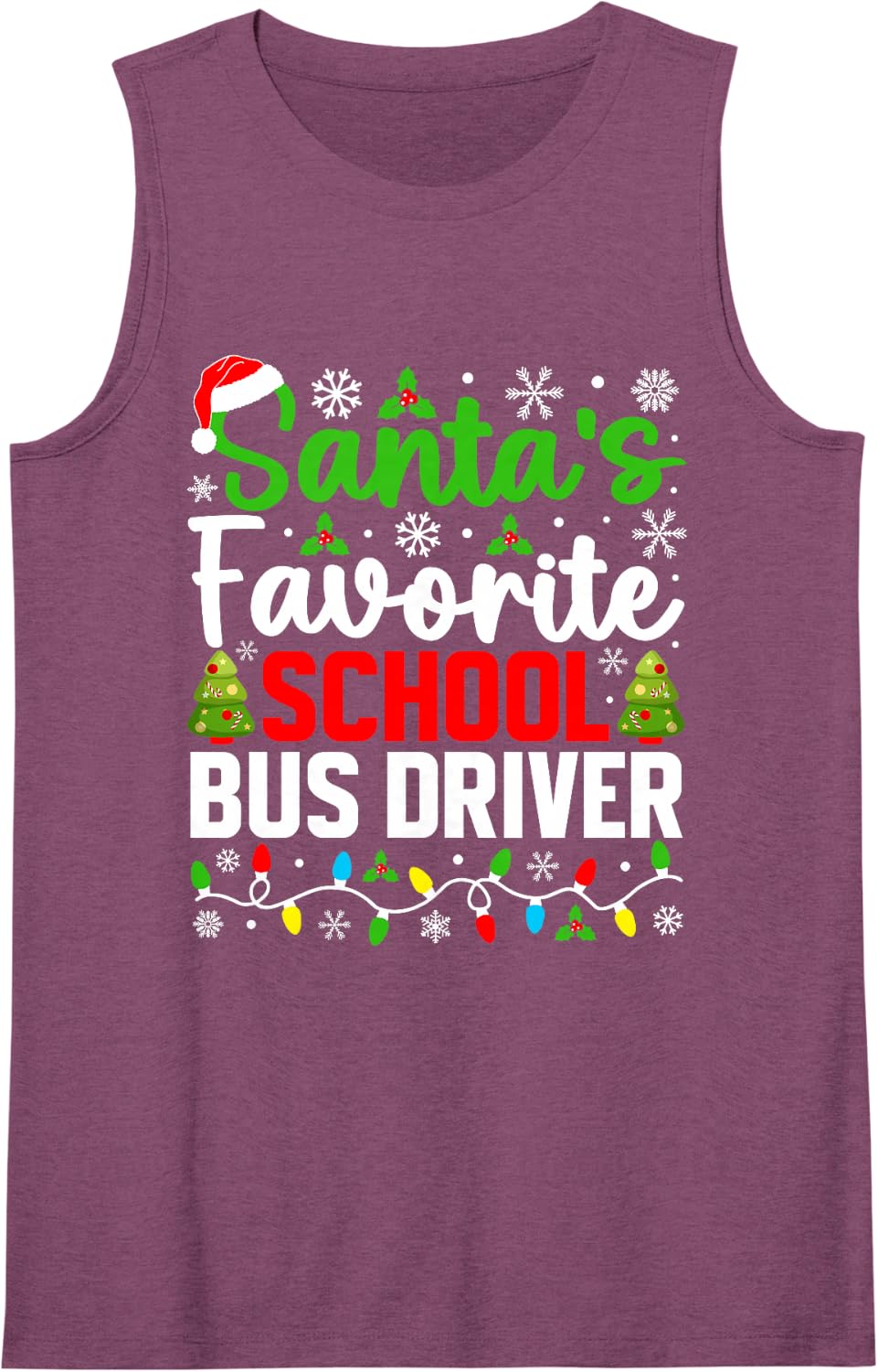 Santa's Favorite School Bus Driver Funny Christmas Sleeveless Tank Top - Purple
