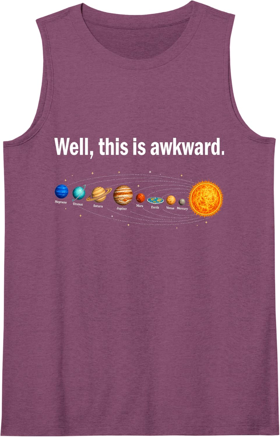 Well This is Awkward Funny Flat Earth Solar System Humor Sleeveless Tank Top - Purple