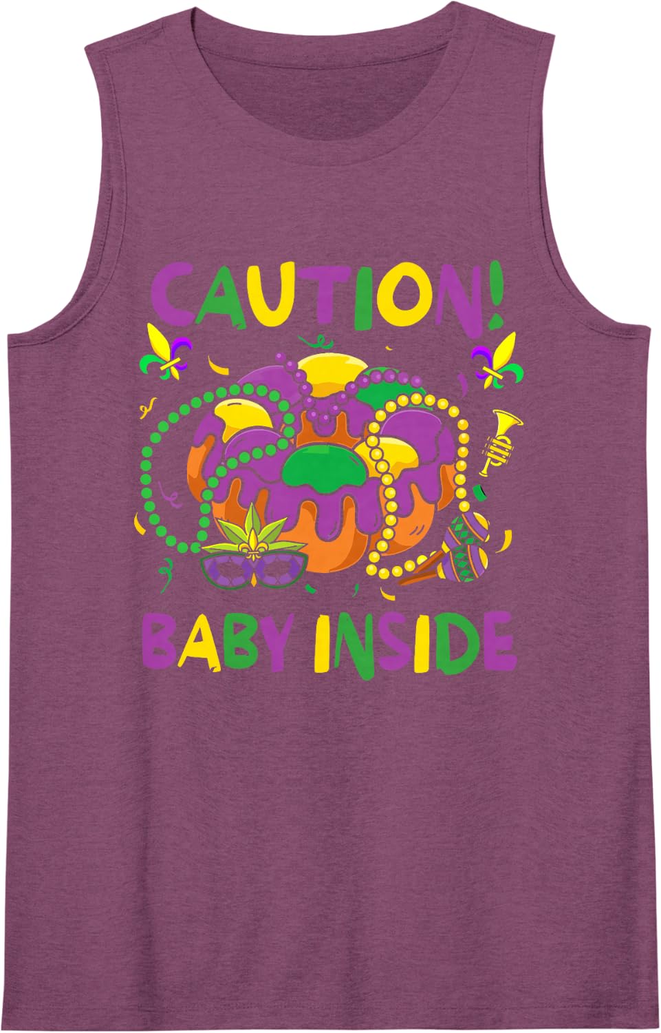 Caution Baby Pregnancy Expecting Mardi Gras Carnaval Cake Sleeveless Tank Top - Purple