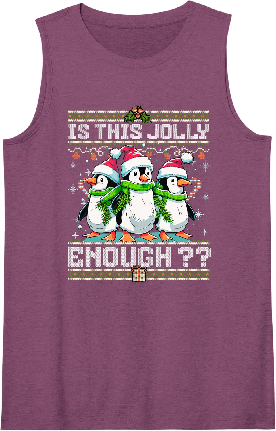is This Jolly Enough Christmas Funny Ugly Sweater Penguin Sleeveless Tank Top - Purple