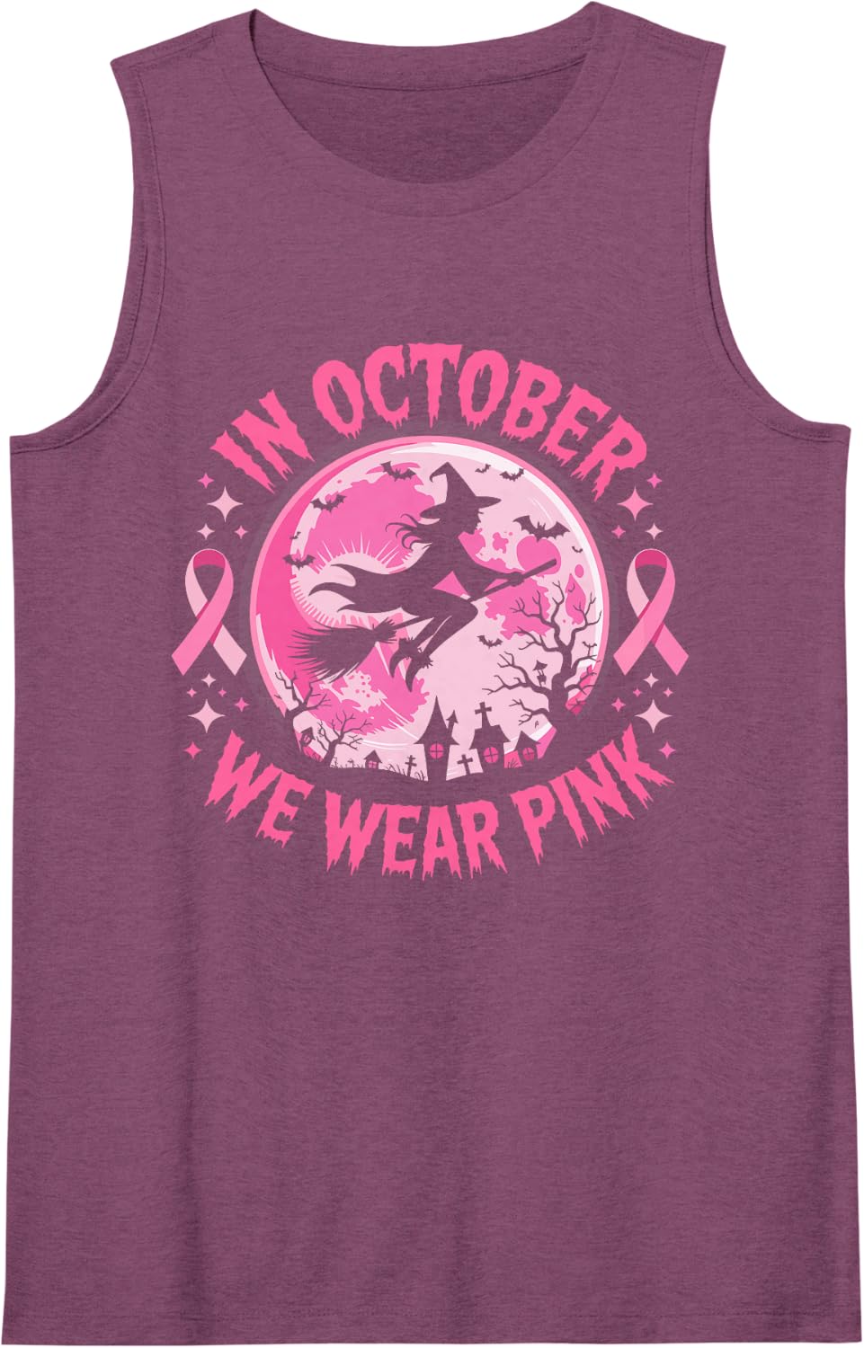 We in October Wear Pink Spooky Witch Breast Cancer Awareness Tank Top - Purple