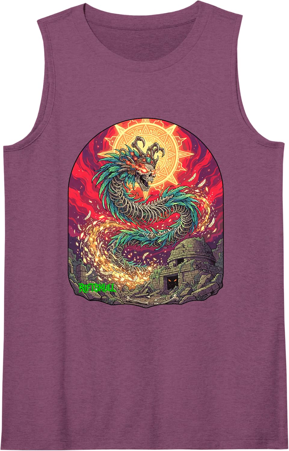 Skeleton Feathered Serpent Aztec Mythological Dark Fantasy Sleeveless Tank Top - Purple