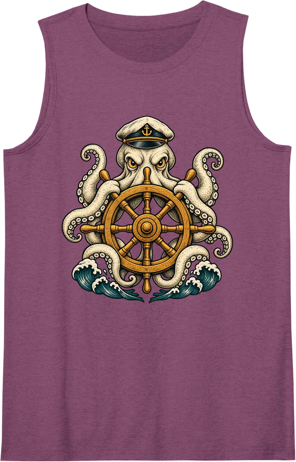 Vintage Octopus Captain Nautical Sailing Sleeveless Tank Top - Purple