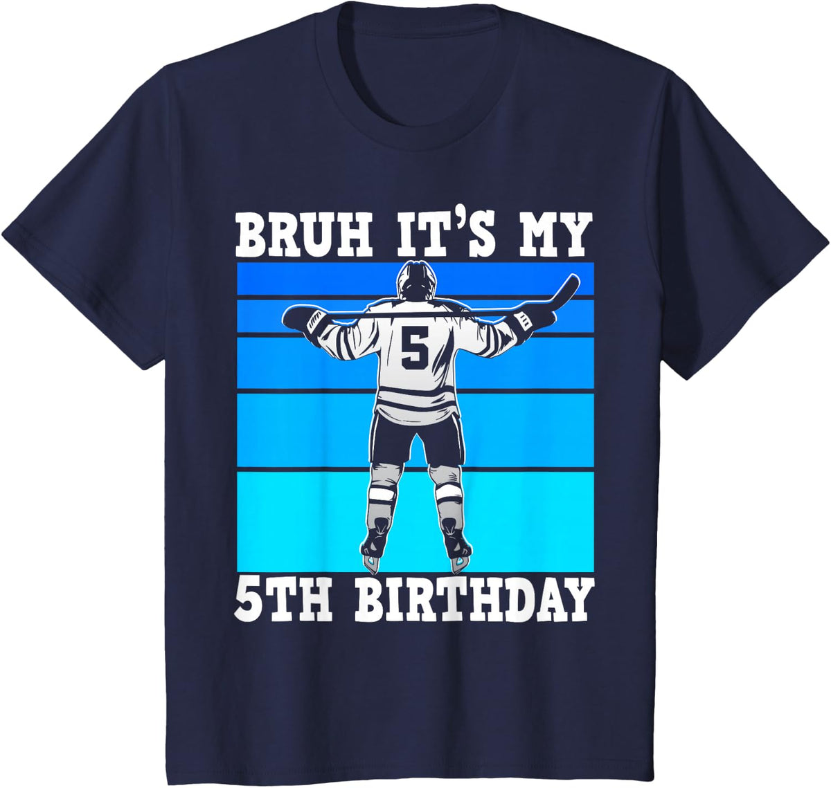 Kids Bruh It's My 5th Birthday Ice Hockey Boys 5 Year Old Hockey T-Shirt - Navy Blue
