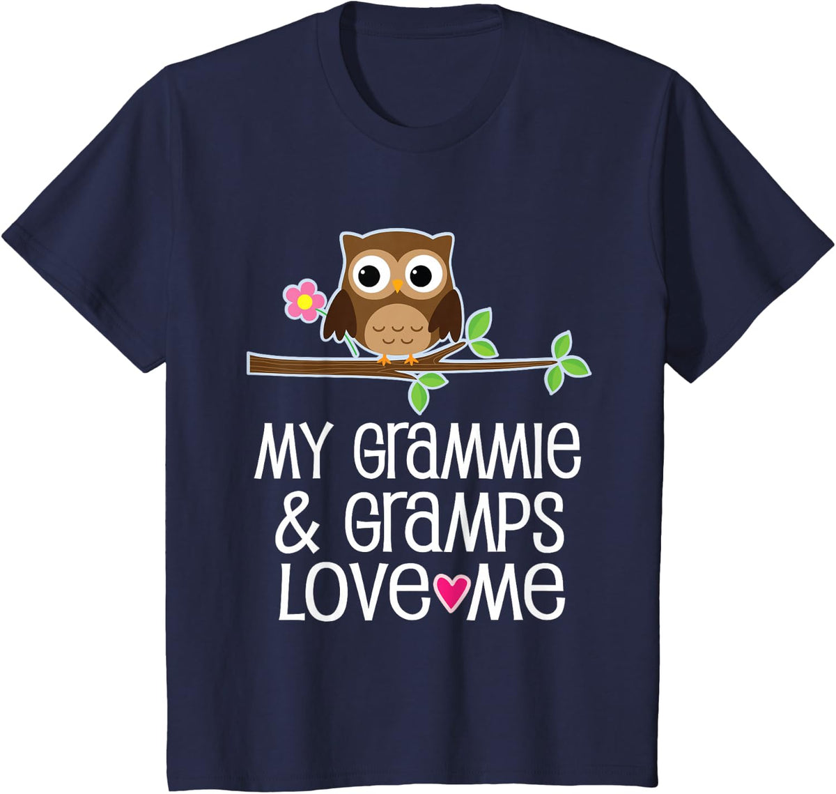 Granddaughter Owl My Grammie and Gramps Love Me Quote T-Shirt - Navy Blue