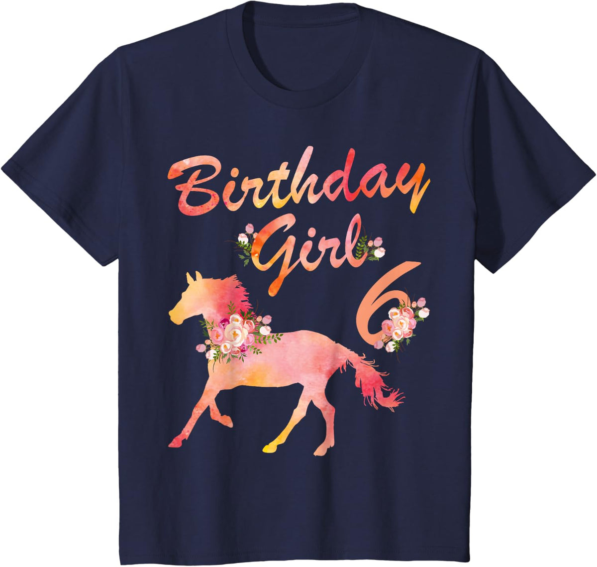 Horse Lover 6th Birthday For Girls Love Horses 6 Years Old T-Shirt - Navy Blue