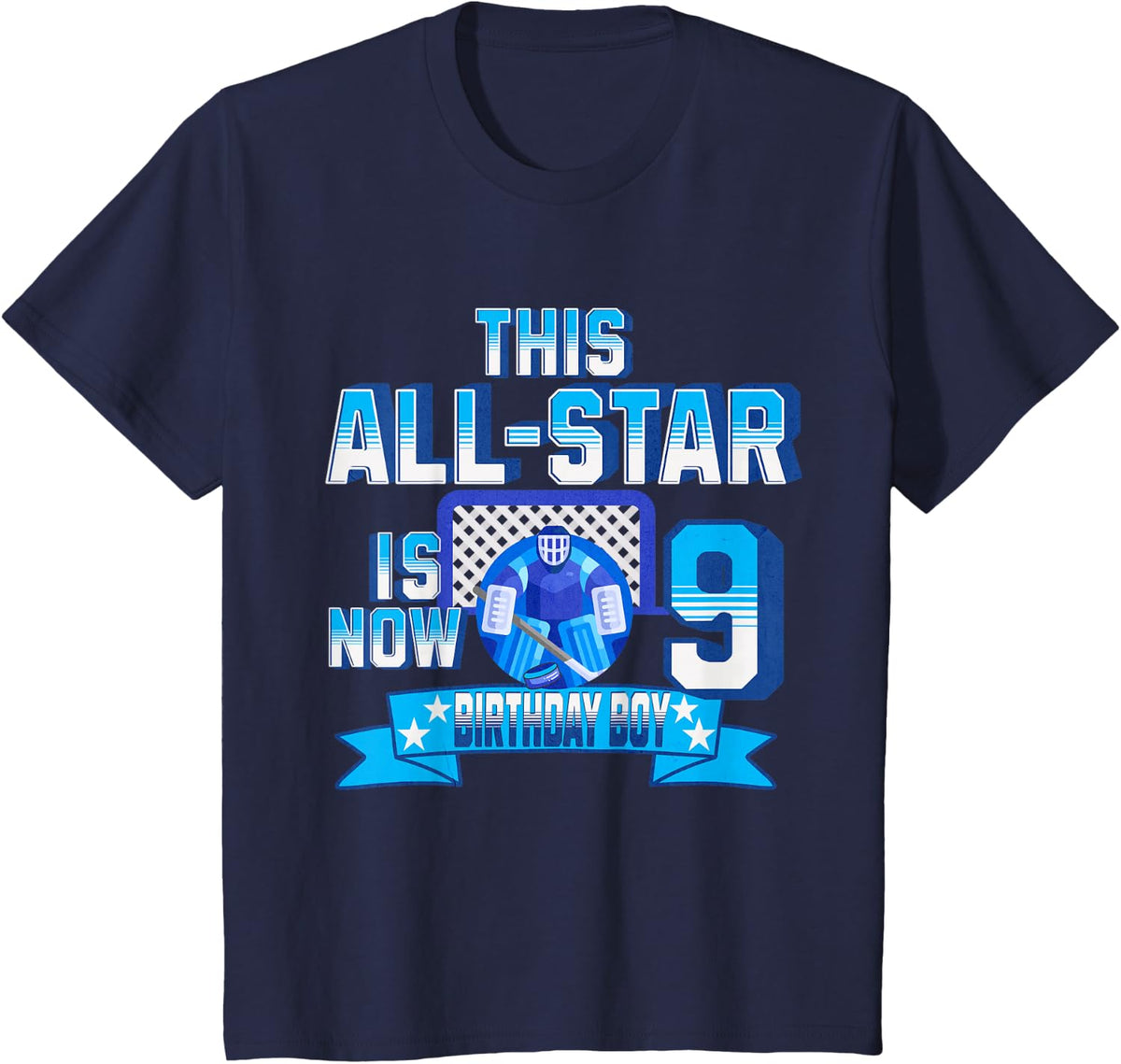 Kids This All Star Is Now 9 Hockey Party It's My 9th Birthday Boy T-Shirt - Navy Blue